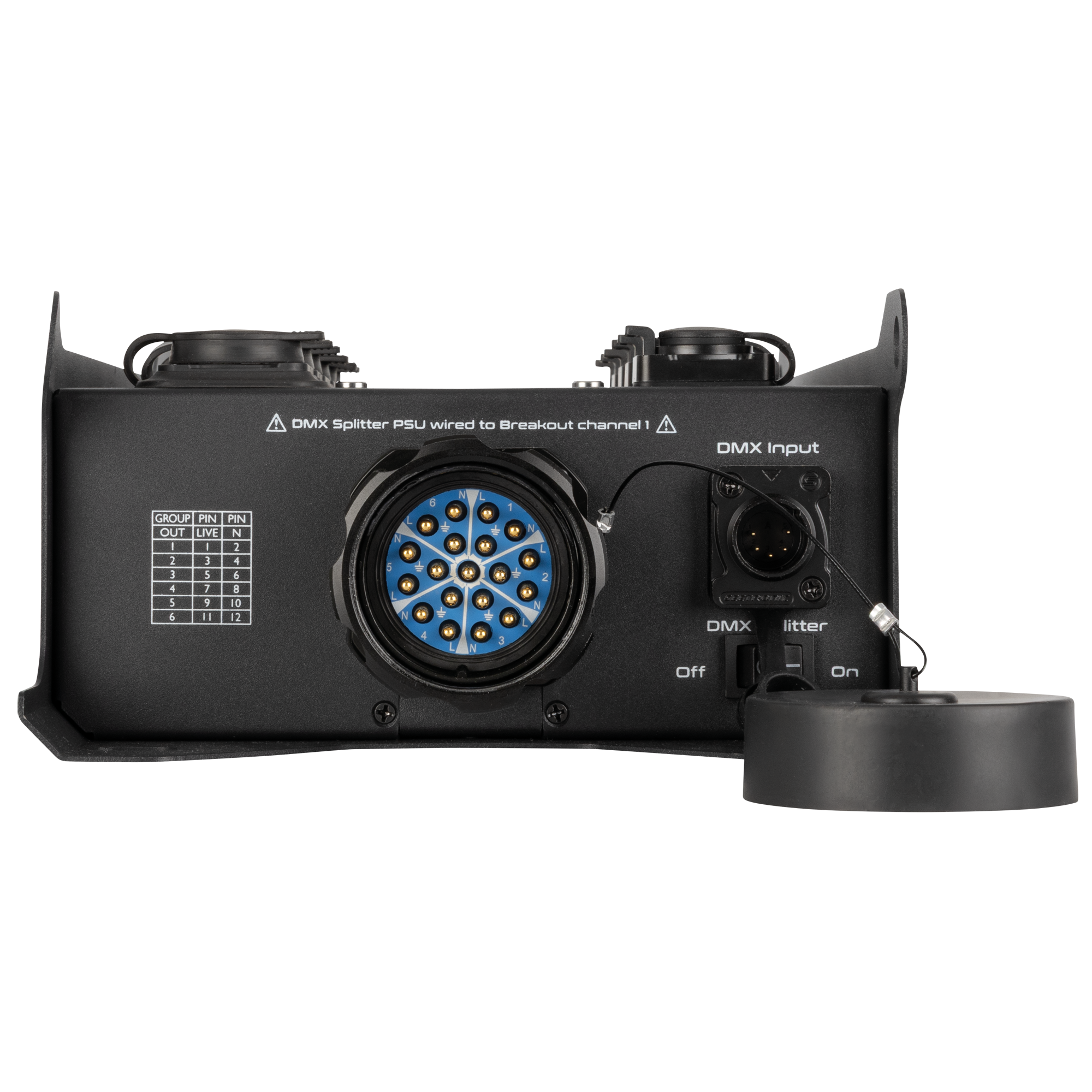 SHOWGEAR PowerCore 2s.6p - DMX - Breakout Multipin S19 in/uit naar 6x Power Pro True + 5p DMX-splitter - Afbeelding 3